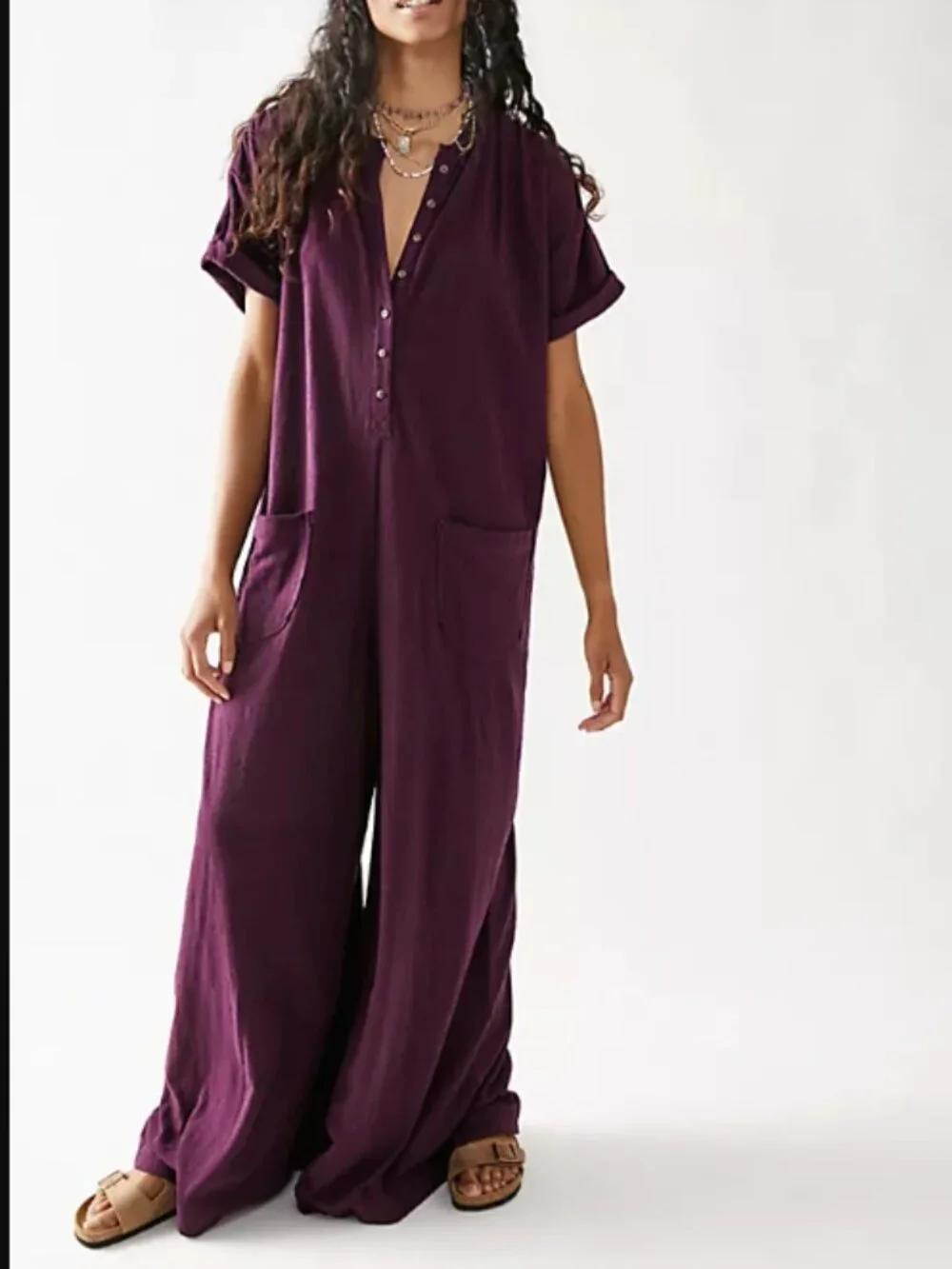 Free People Wide Leg Oversized Cotton Jumper Purple Size SP